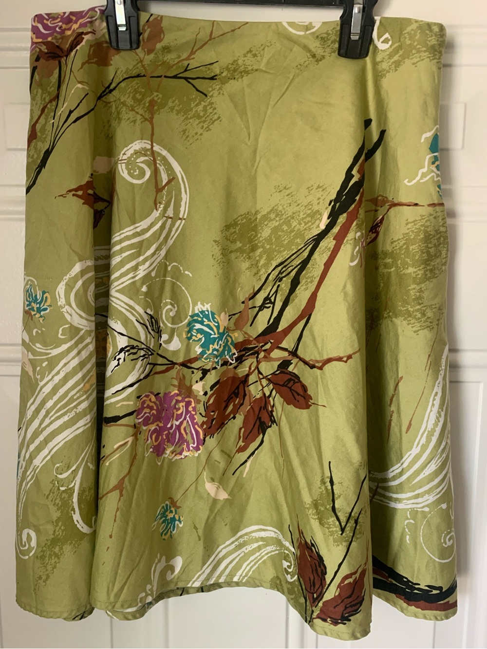 George Light Olive Green Floral Circle Skirt Size 10